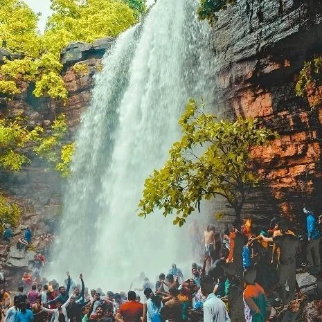 Muktai Waterfall surrounded by greenery